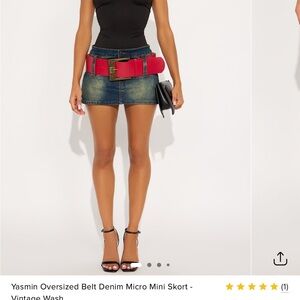 Fashion Nova Denim Mini Skirt with Red Belt